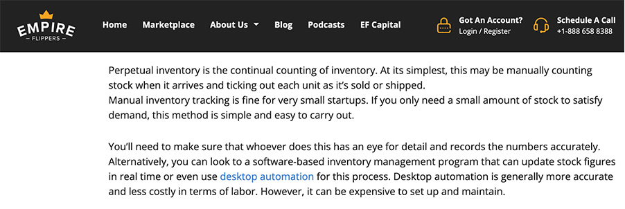 Commercial link to desktop automation in an Empire Flippers article