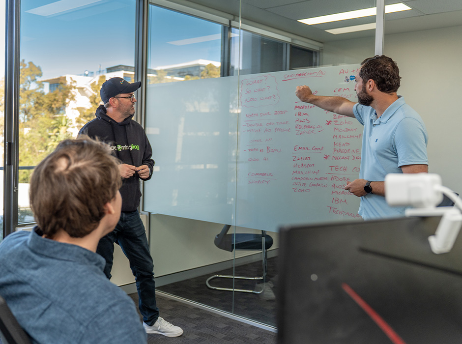 Strategy session at the whiteboard